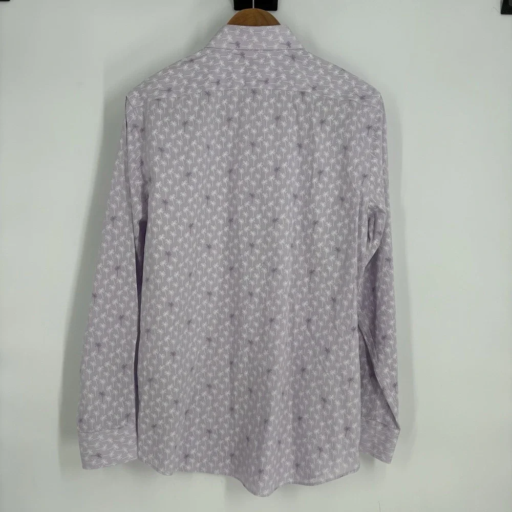 Banana Republic Mens Slim Fit Button Up Shirt Medium Lavander Palm Print Resort